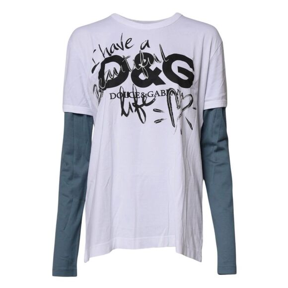 Dolce & Gabbana White Graphic Print Cotton Crew Neck Men's T-shirt